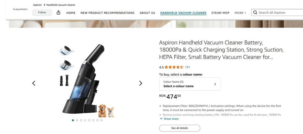 Aspirator de Mana cu Acumulator, Filtru HEPA, NOU