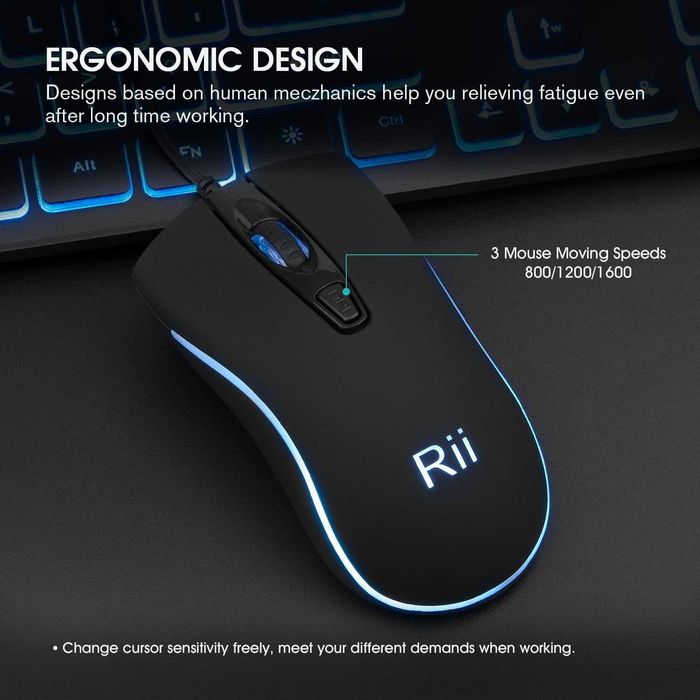 Set tastatură și mouse pentru gaming Rii cu cablu, iluminare cu 3 LED