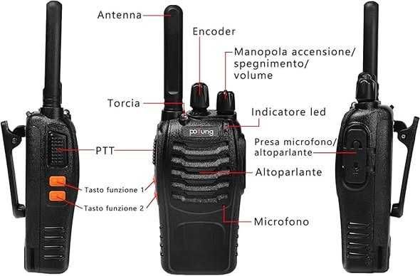 Stație walkie-talkie PMR446 , cu 16 canale PT88E ,Negru, 6 bucăți