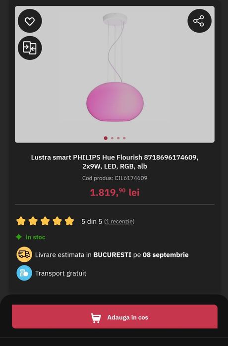 Philips Hue Flourish White Lustra 39.5W 2750lm White and Color