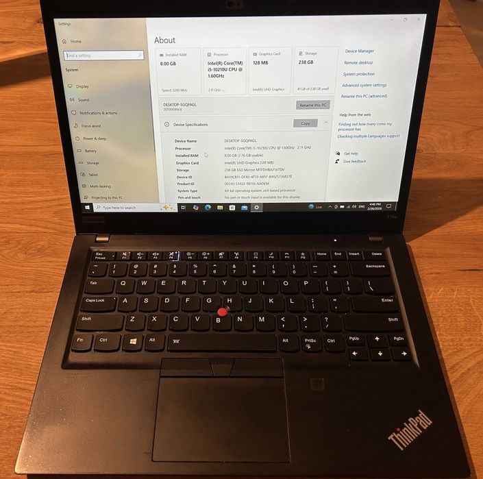 Laptop Ultraportabil Lenovo ThinkPad T14s Gen 1, i5, 8GB RAM, 240 SSD