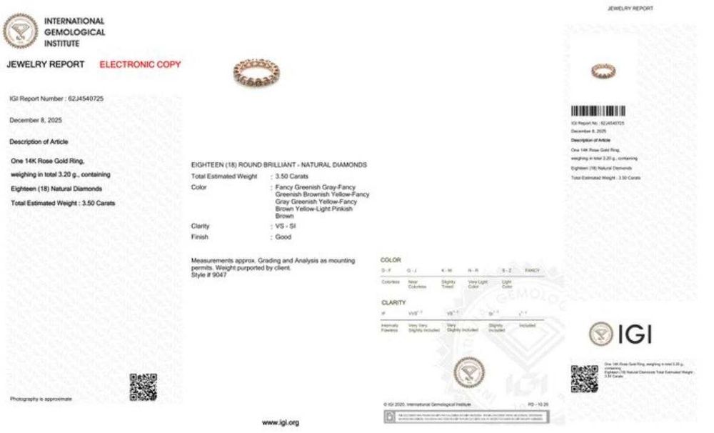 Inel aur roz eternity/tenis cu diamante naturale 3.50 ct -certificat