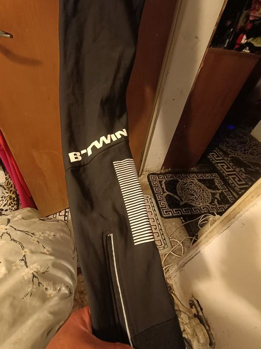 Pantaloni lungi colanti cu bretele ciclism Btwin noi  L-xl