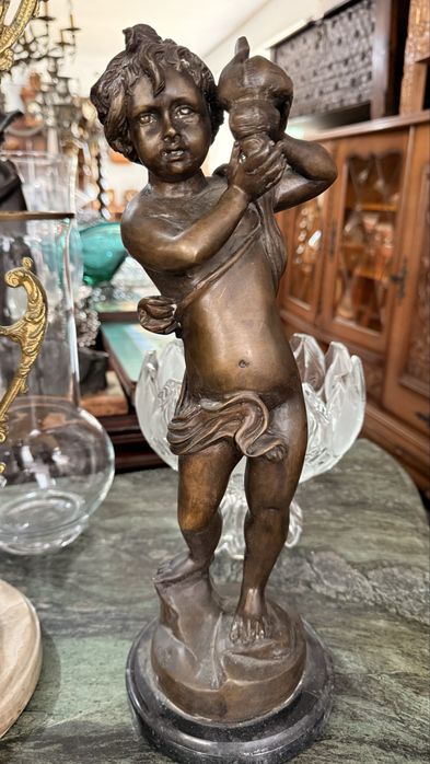 Statueta Sculptura Bronz Masiv Baza Marmura