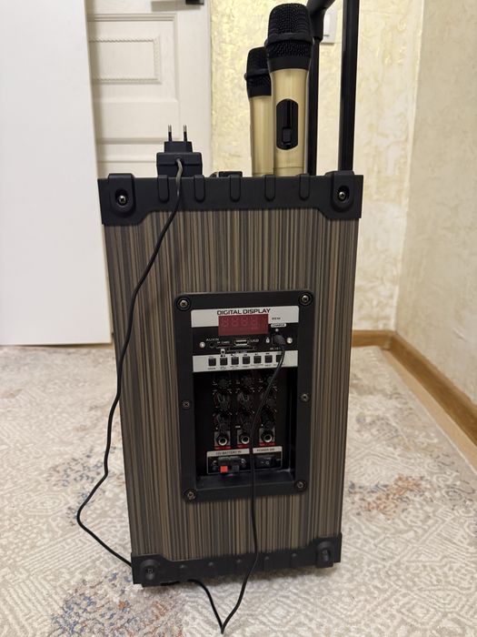 колонка портативная в виде чемодана с 2 микрофонами