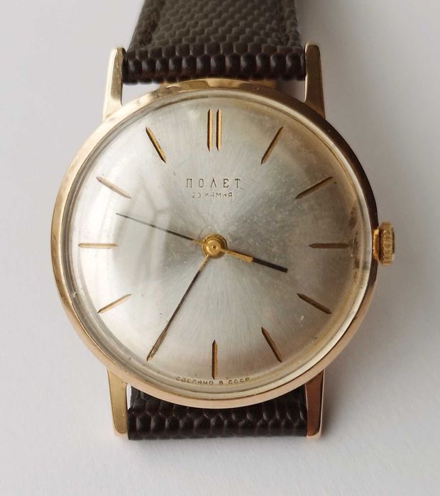 Стар часовник Полет, златен, 14К, 583, СССР, диам. 33 мм
