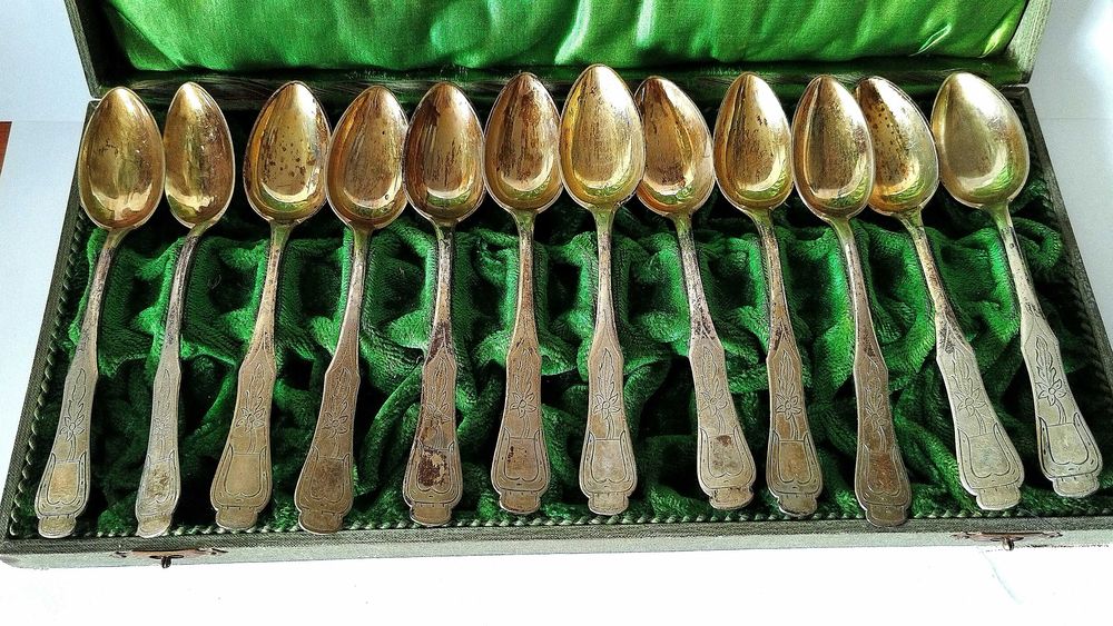 lingurițe,argint marcat, parțial aurit