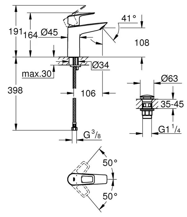 Baterie lavoar GROHE Bauloop 23886001, alama sanitara, crom