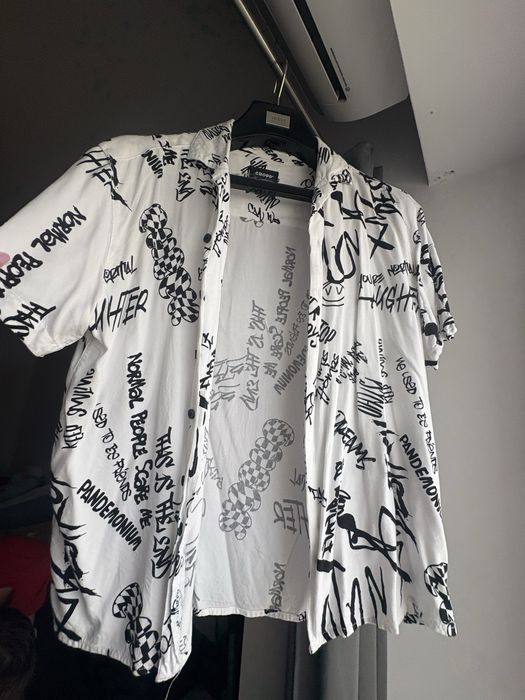 Camasa baieti / adolescenti alba cu print negru
