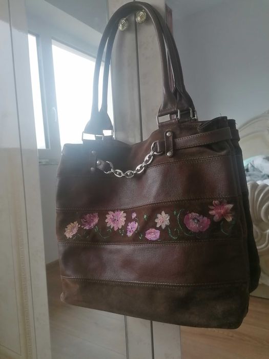 Geanta de piele pictata manual