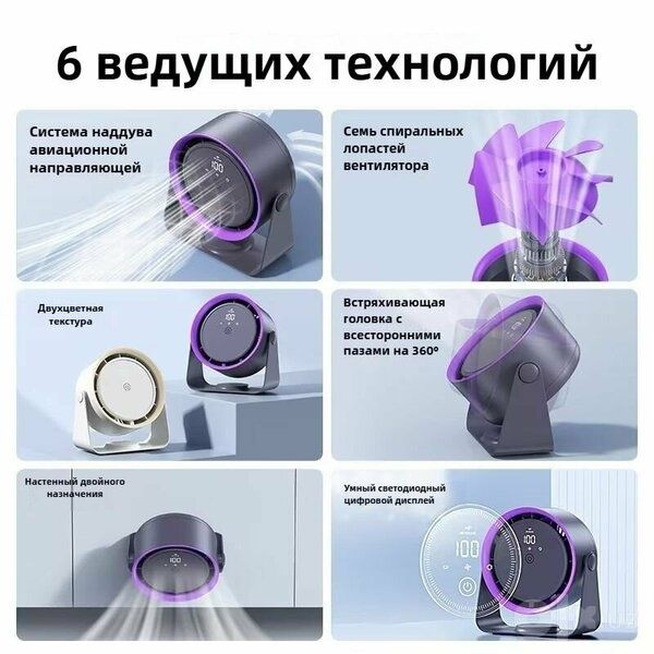 Вентилятор для циркуляции воздуха, безлопастной, бесшумный, 5 скоросте