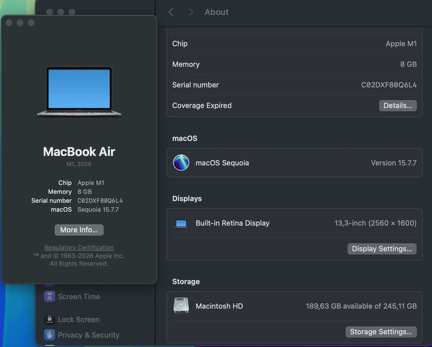 MacBook Air M1 2020 13" - A2337