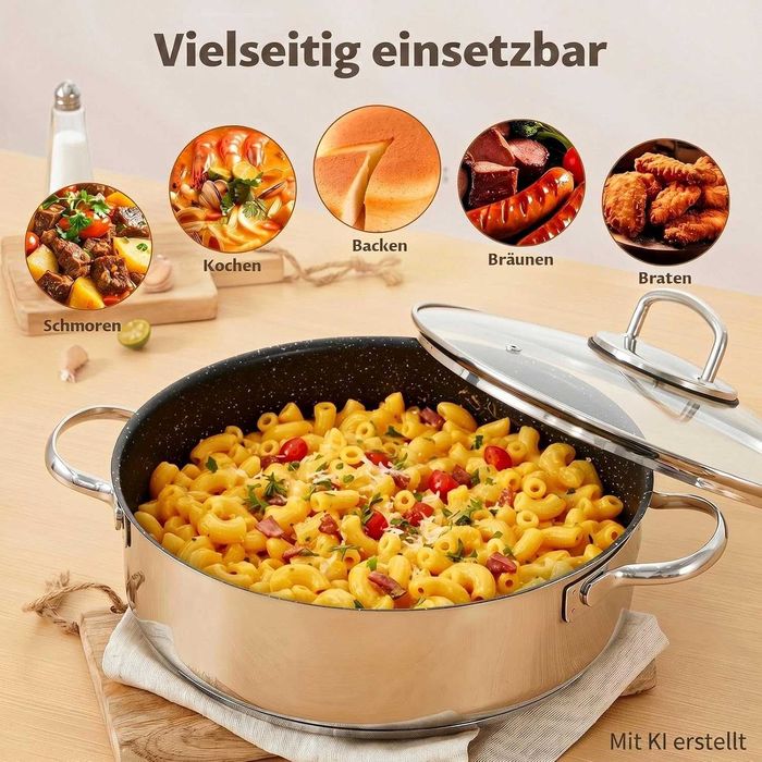Tigaie sauté Bezia de 28 cm cu margine înaltă și capac