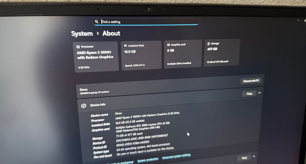 Laptop Gaming HP Omen RTX 3060 Ryzen 5 5600H