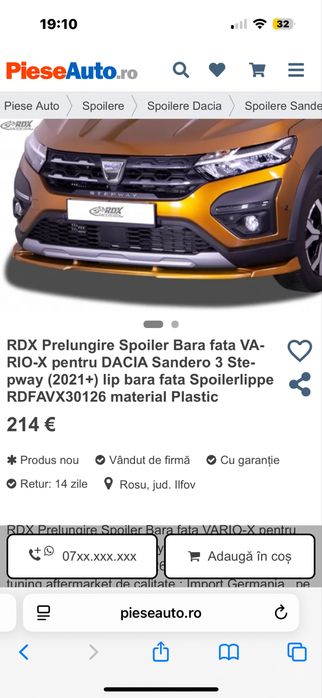 Prelungire spoiler bara fața dacia logan 3