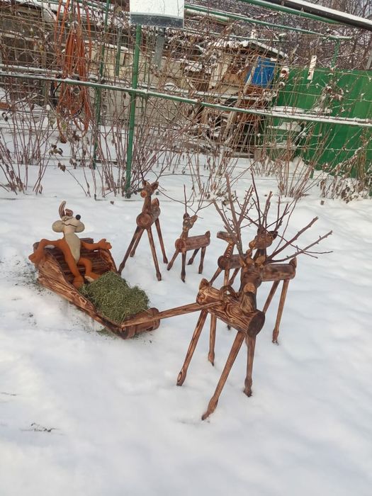 Новогодний олень, подарок, декор из дерева, ручная работа