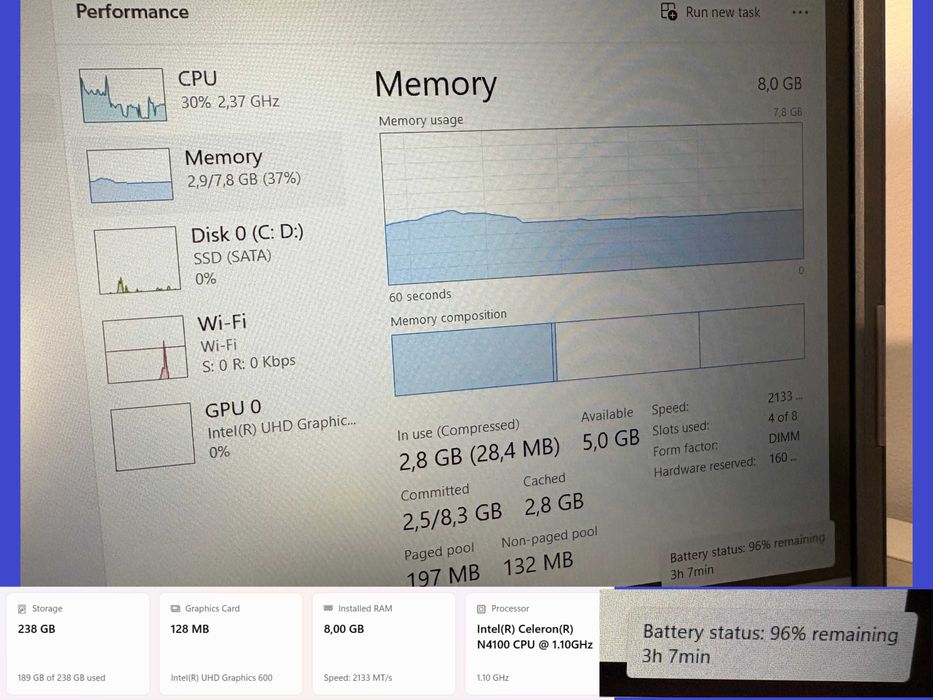 IMPECABIL! Laptop Teclast F16 Plus – BATERIE 100% 8GB LPDDR4, SSD 256GB, Intel N4100 4core! Windows 11 Pro. ARATĂ CA NOU! nici cea mai mică zgârietură
