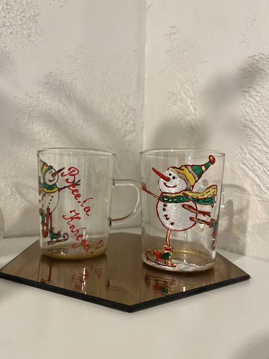 Ръчно рисувани Коледни чаши от стъкло