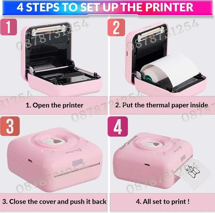 Мини Преносим Принтер за Печат с Безжична Връзка, Bluetooth, Android