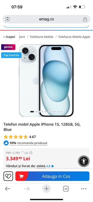 Iphone 15, blue, ca nou