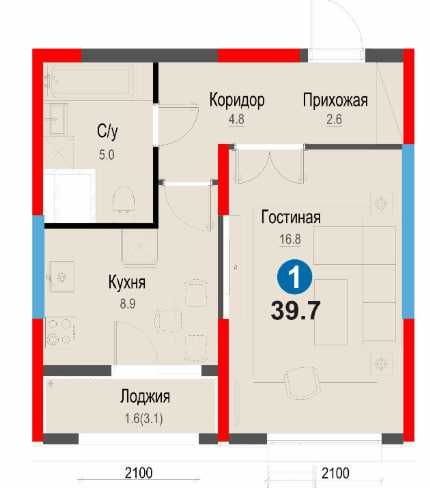 Ипотека- 6,7млн.сум\мес.| 1-комн 39,5м² ,Сдача 2026  (XS)