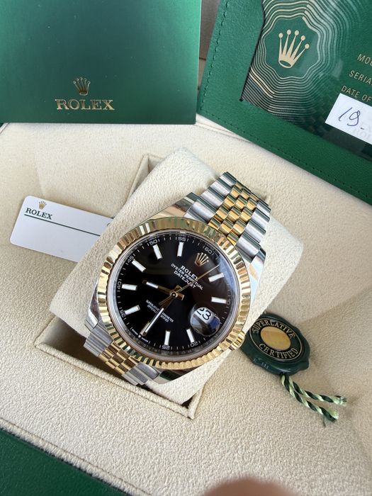 Rolex 126333 DateJust Black Stick 41 Two Tone Yellow Gold 41mm