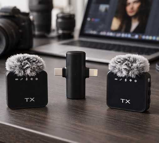 Двоен безжичен Wireless BLuetooth микрофон за телефон