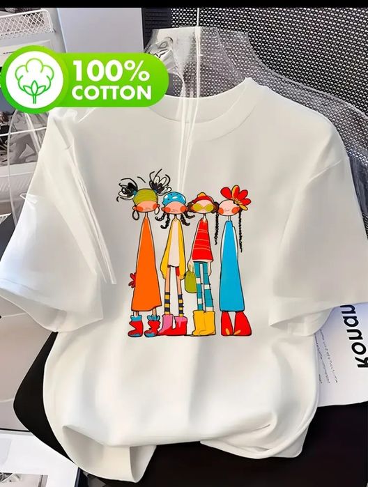 Тениска с графичен принт, изработена от 100% памук, с цветен абстракте