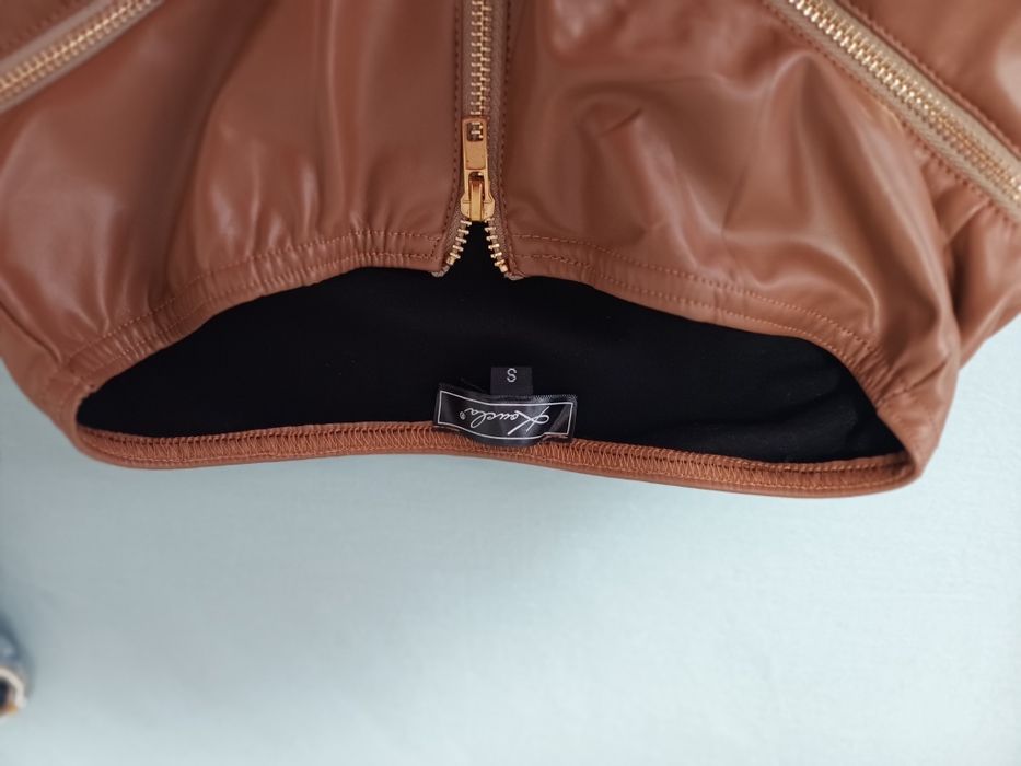Pantaloni piele cu captuseala, culoare capuccino