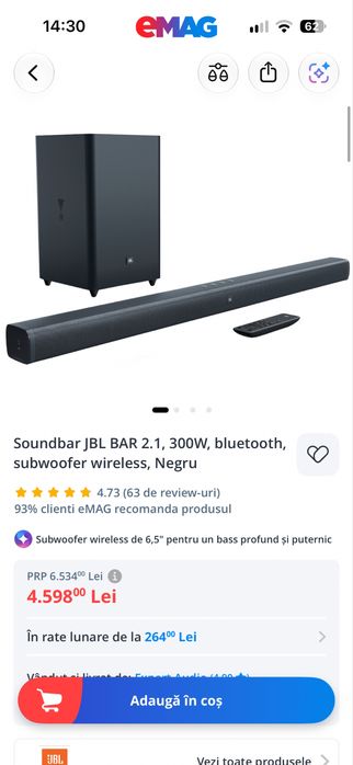 Soundbar J B L 2.1, 300 W