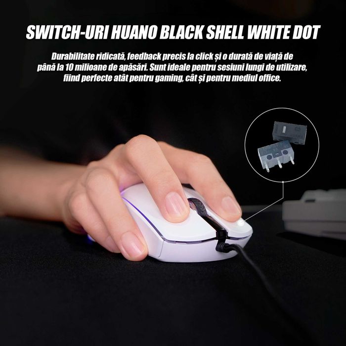 Mouse gaming TEKHERO CRYPTO II VX7V2 alb, RGB, 8000 DPI, 6 butoane programabile, USB, ergonomic lichidare stoc garanție 2 ani