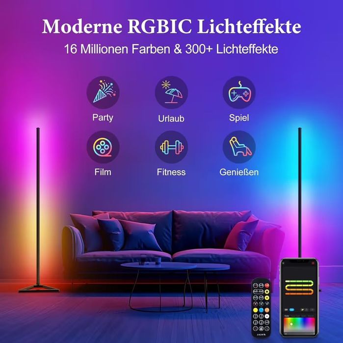 LED RGBIC подова лампа 140 см – комплект 2 броя, 16M цветове, черен цвят