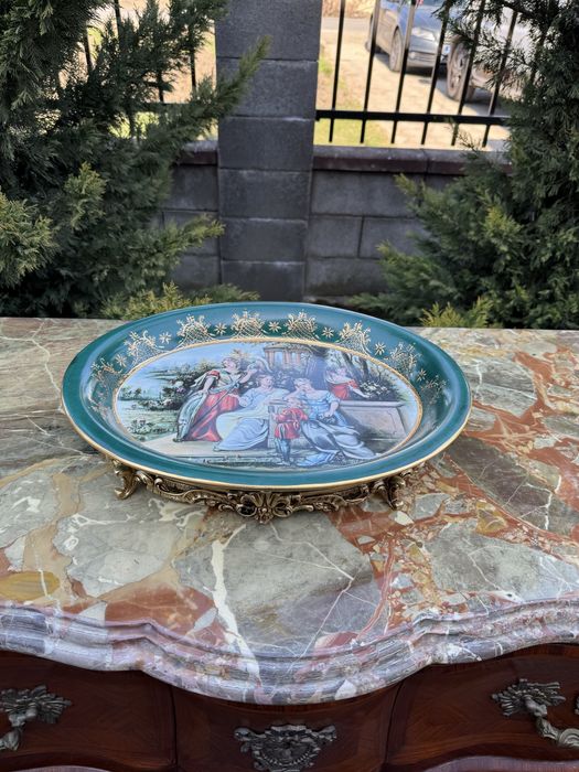 Fructiera din portelan pictat - montura bronz, stil meissen