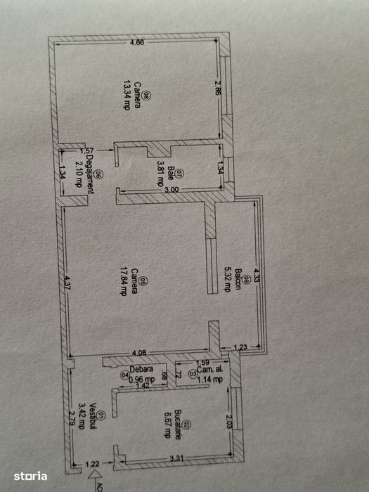 Apartament 2 camere, balcon, Arad, 54.6mp