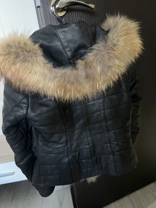 Яке от естествена кожа с косъм от лисица и елече от еко косъм