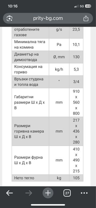 Печка с водна риза Prity 1P41 W12