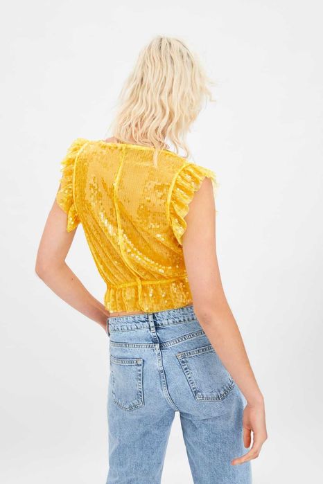 НОВ топ ZARA от тюл и паети