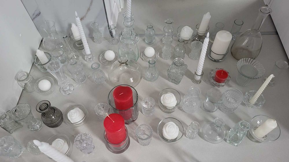 Set nunți/evenimente 180 vaze și sfesnice lumânări de sticlă