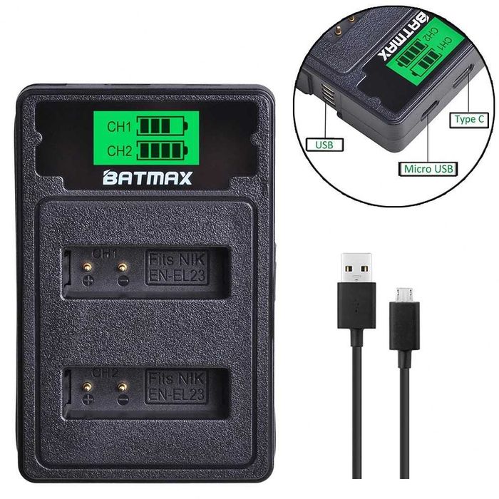 Set 2 acumulatori EN-EL23 + incarcator Nikon P900 P610 P600 B700 S810c S9900 B700