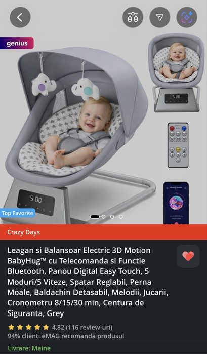 Leagan/balansoar electric pentru bebelusi