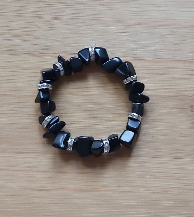 Черен Oникс Eстествен камък гривна-уникат Бижу Камъкът на Клеопатра