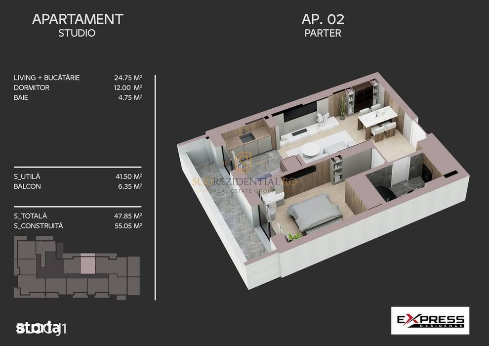 Apartament cu 2 camere de vanzare, tip studio, acces metrou, Berceni
