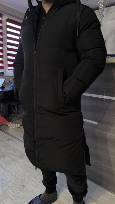 Ново мъжко дълго зимно яке – черно, размер XL