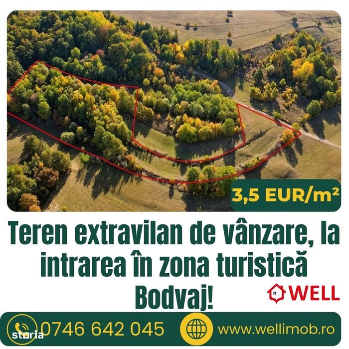 Teren extravilan de vânzare, la intrarea în zona turistică Bodvaj!
