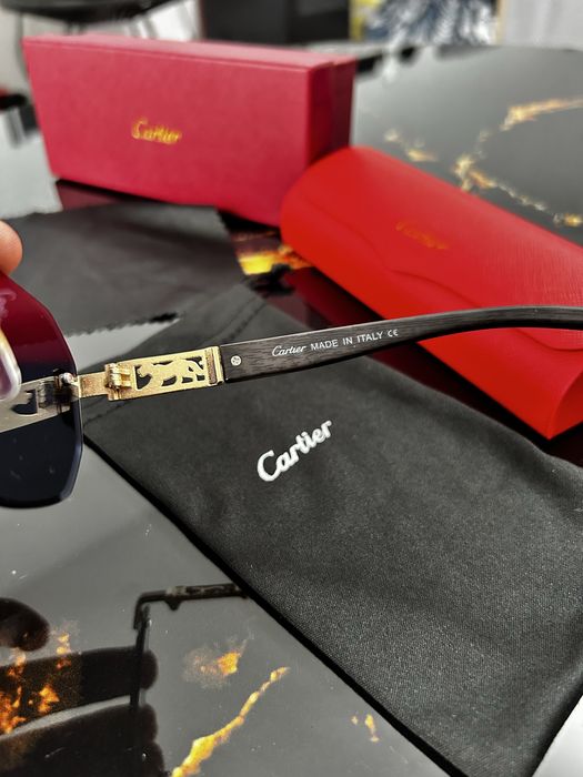 Cartier Santos Rimless Wood Effect – Ochelari de soare bărbați, lentile gri, model premium