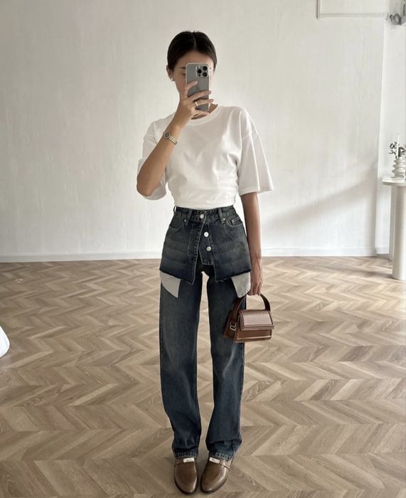 джинсы с двойной талией