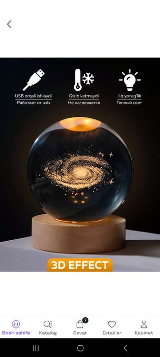 Kristal sharli 3D tungi yoritgich