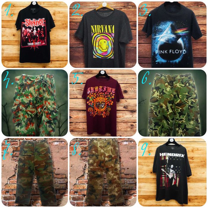 Тениски на банди и артисти +  карго панталони / Slipknot, NIRVANA, PINK FLOYD, Sublime, Himmy Hendrix, CARGO MILITARY PANTS