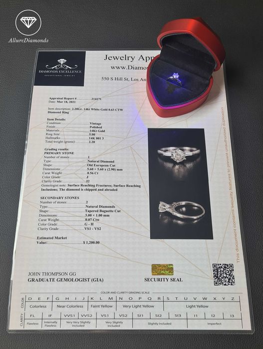 Винтидж Златен Пръстен с 0.63кт Естествени Диаманти