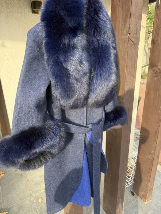 Palton alpaca cu guler blana naturala de vulpe,marimea S